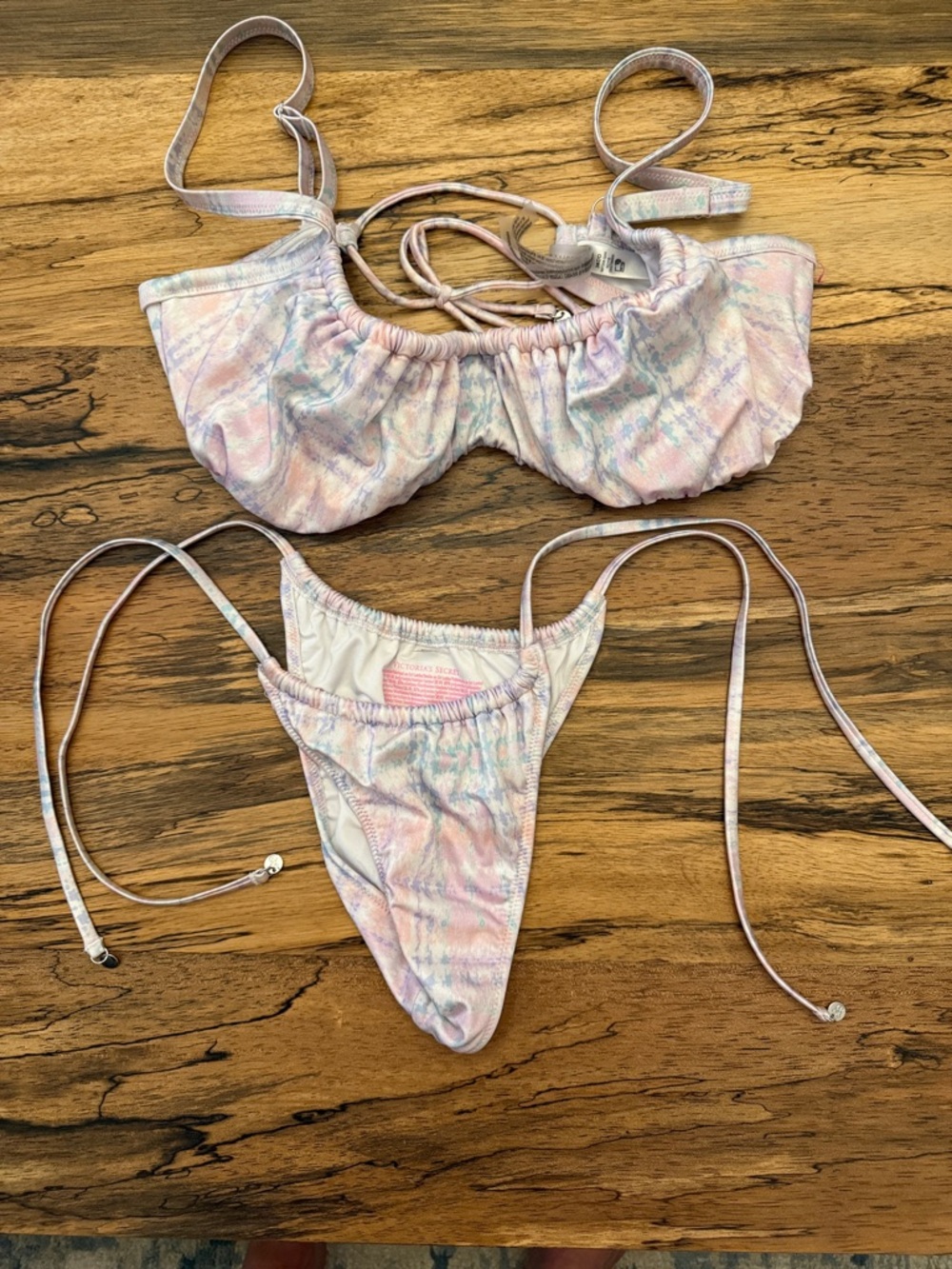 Victoria's Secret Pastel Pink Multi-Color Tie String Bikini Set